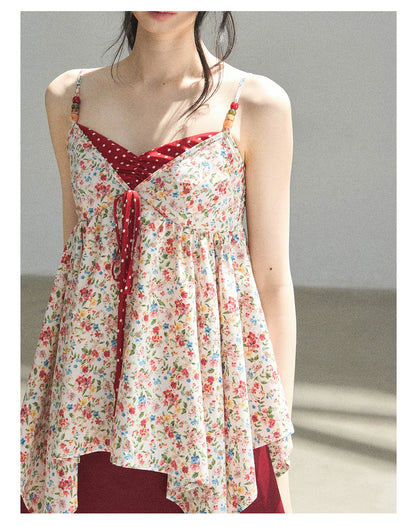 "Berry Petals" Dutch Cream Layered Floral Asymmetrical Peplum Top