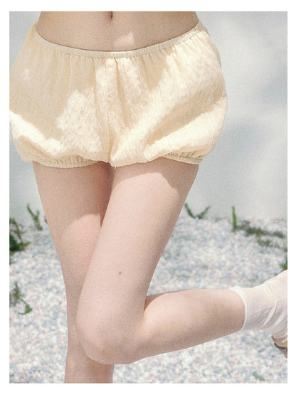 少也眼 “Evening Breeze Skirt” Milkshake Yellow Tiered Chiffon Mini Dress with Scarf Tie & Shorts 534583