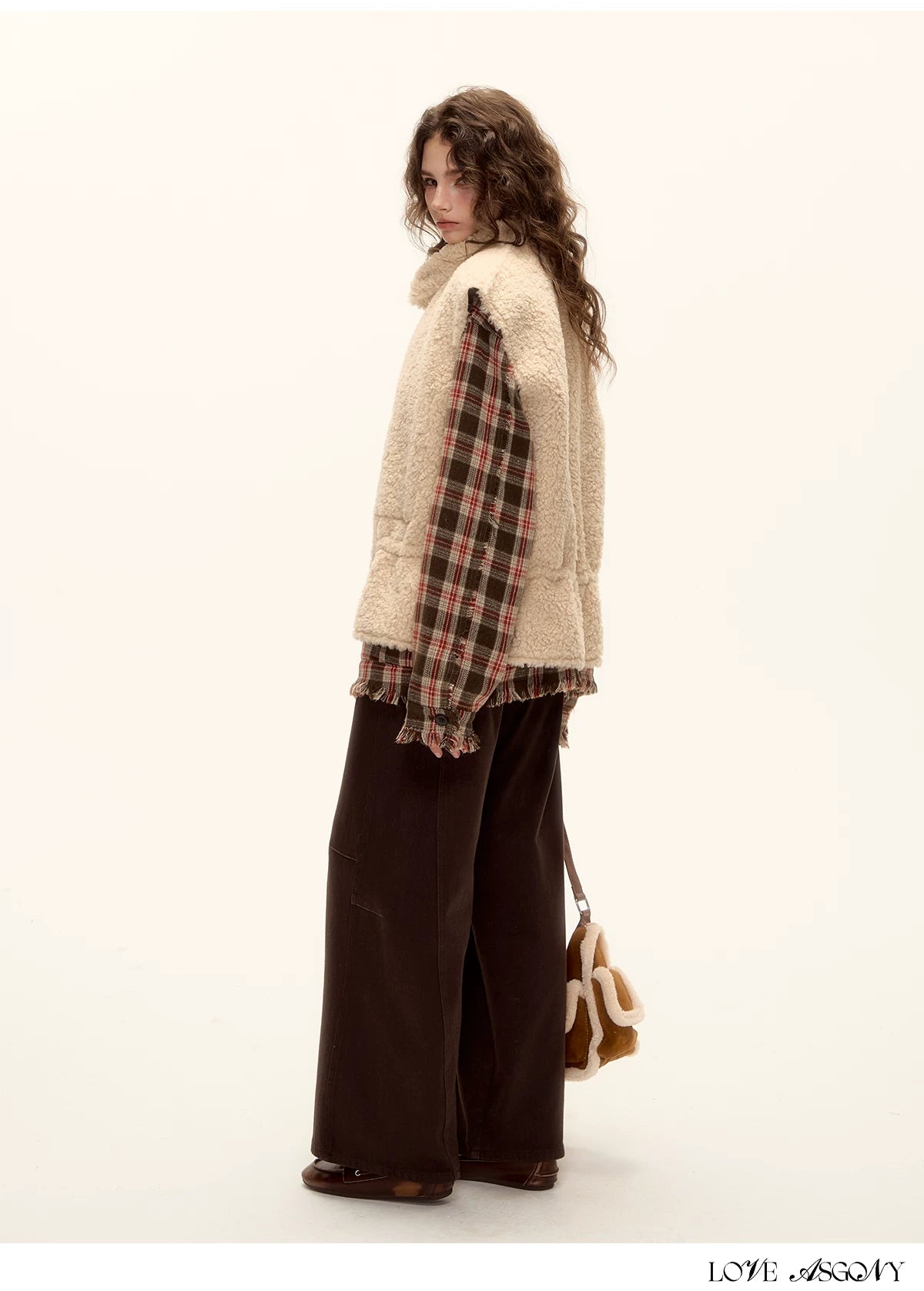 ASGONY - Brown Reversible Suede Faux Shearling Drawstring Vest