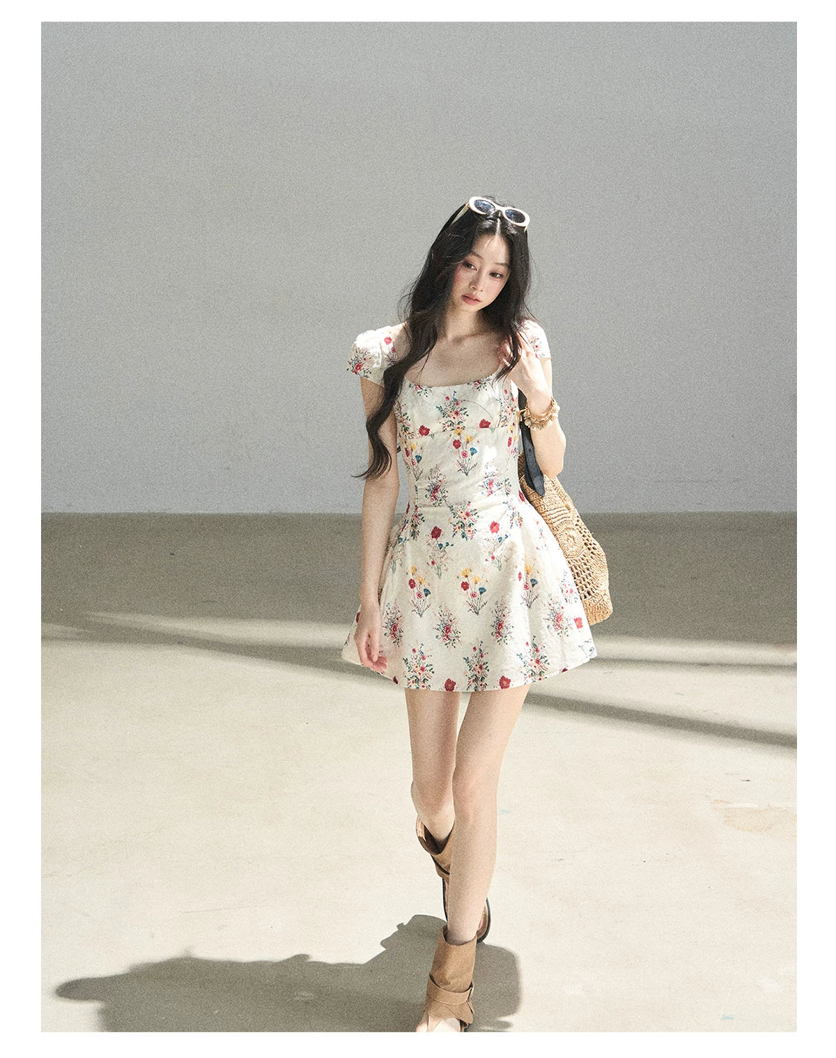 "Bloom Before Dawn" Dutch Cream Embroidered Floral Chiffon Mini Dress