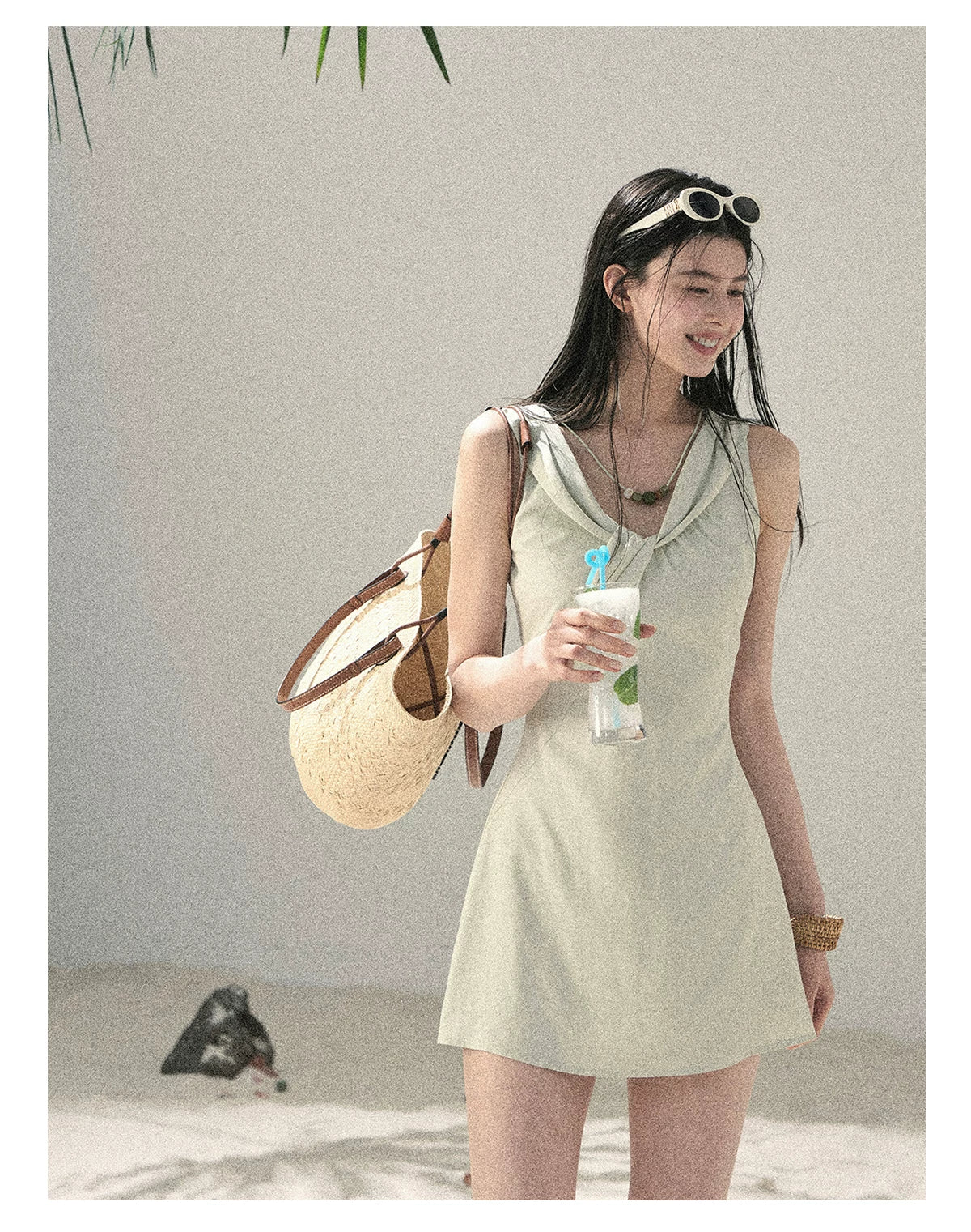 "Botanical Whisper" Sage Mist V-Neck Dress