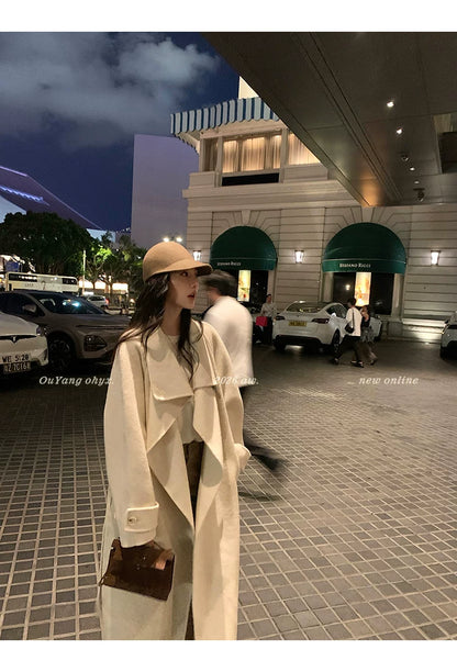 QuQuOuYang - 100% Wool Double-Face Belted Coat with Convertible Collar