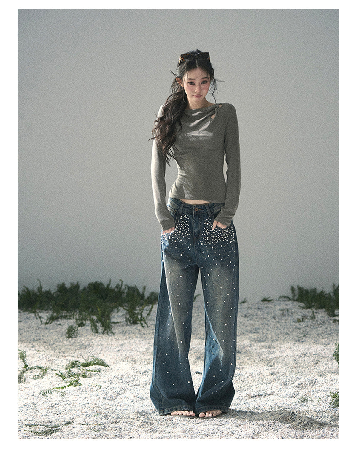 “Silent Verse” Ash Gray Asymmetrical Twist Top