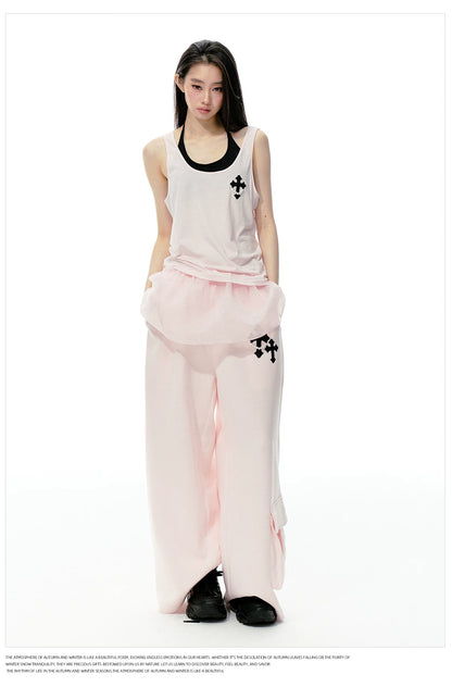 JN's DESIGN - Pink Layered Tank Top & Tulle-Overlay Sweatpants Set