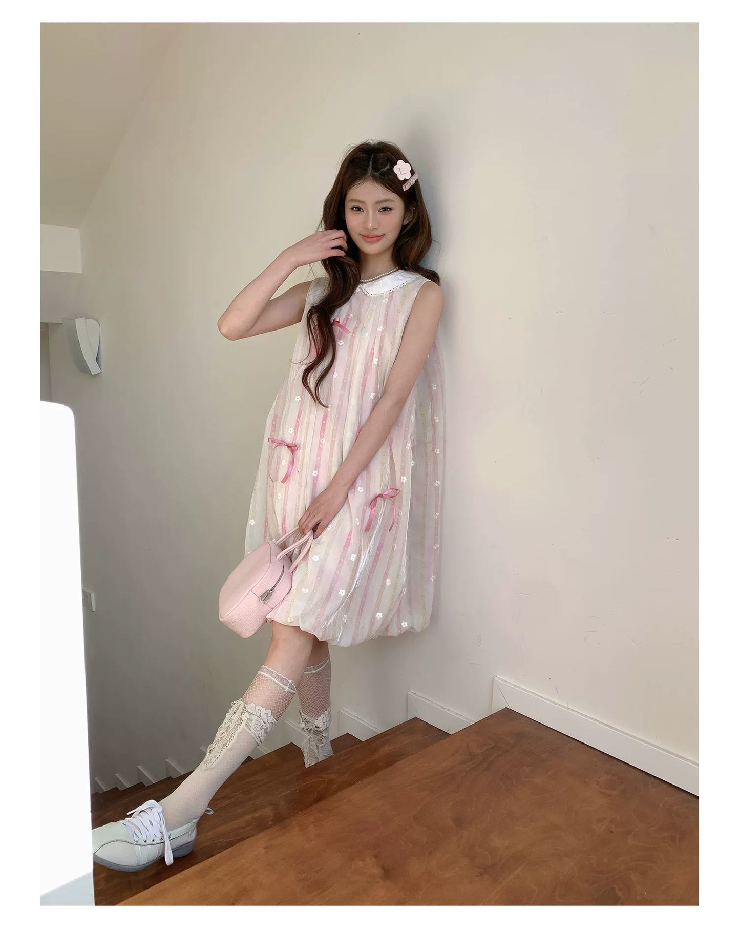 “Peach Soda Dream” Blush Pink Bubble Hem Dress
