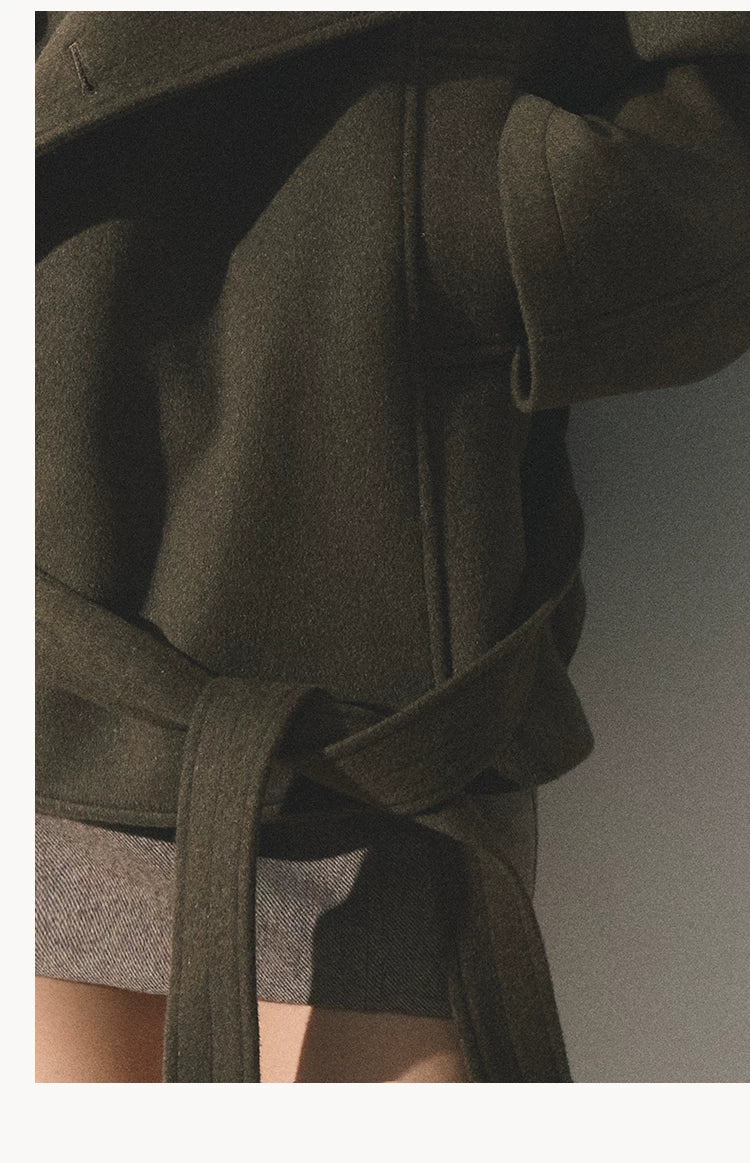 OAKMOO/ "The Flowers Are in Full Bloom" Jade Green Wool-Blend Short Belted Coat
