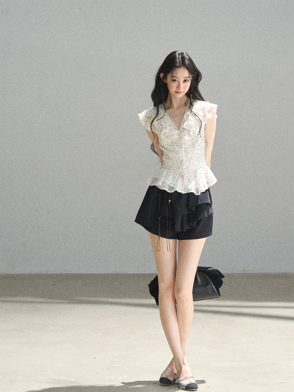 "Falling Into the Galaxy" Cream Ivory Polka Dot Chiffon Blouse