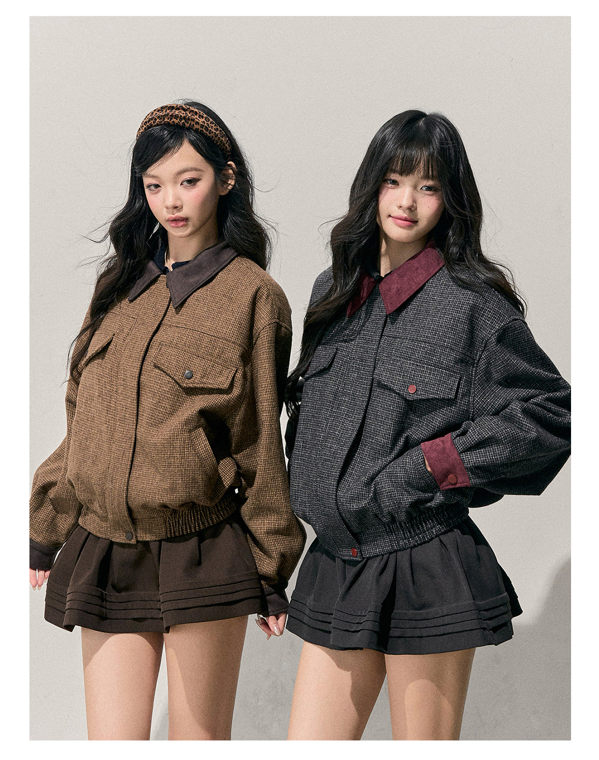 少也眼 "Wutong Leaves Falling" Hepburn Wool Tweed Jacket & Skirt Set