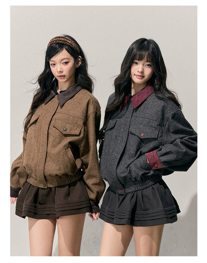 少也眼 "Wutong Leaves Falling" Hepburn Wool Tweed Jacket & Skirt Set