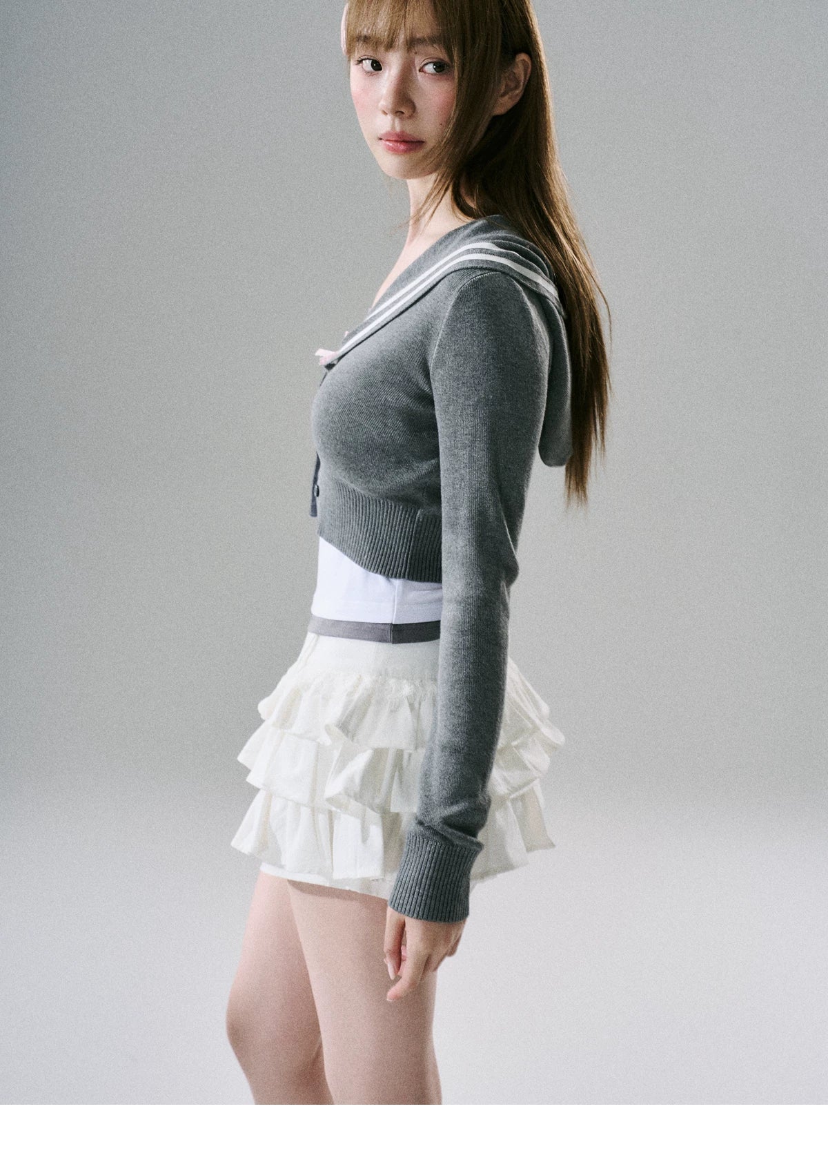 LOST FOREST - White Cotton Ruffle Utility Skirt