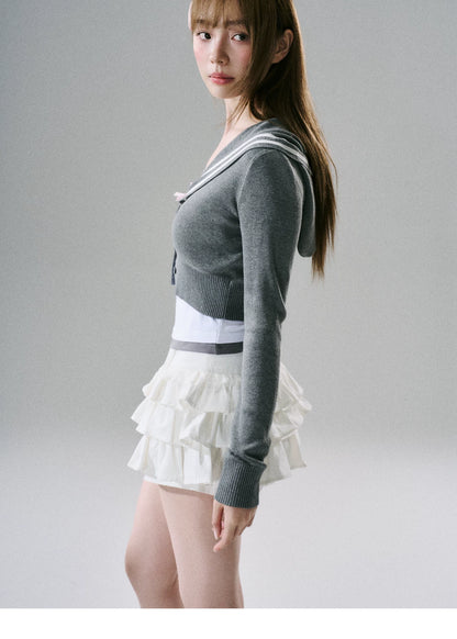 LOST FOREST - White Cotton Ruffle Utility Skirt