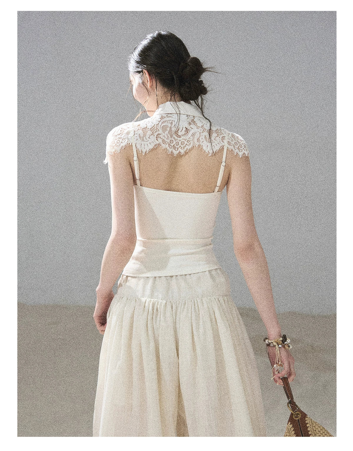 "Moonlit Rose Sonata" Cream Ivory Cami Top & Cape Set