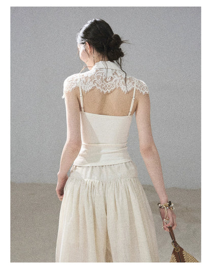 "Moonlit Rose Sonata" Cream Ivory Cami Top & Cape Set