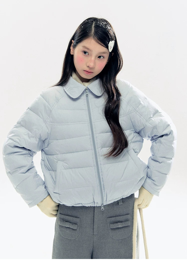 "Lily of the Valley Keepsake" Cropped Down Puffer Jacket (Pearl Beige/ Cloud Blue)
