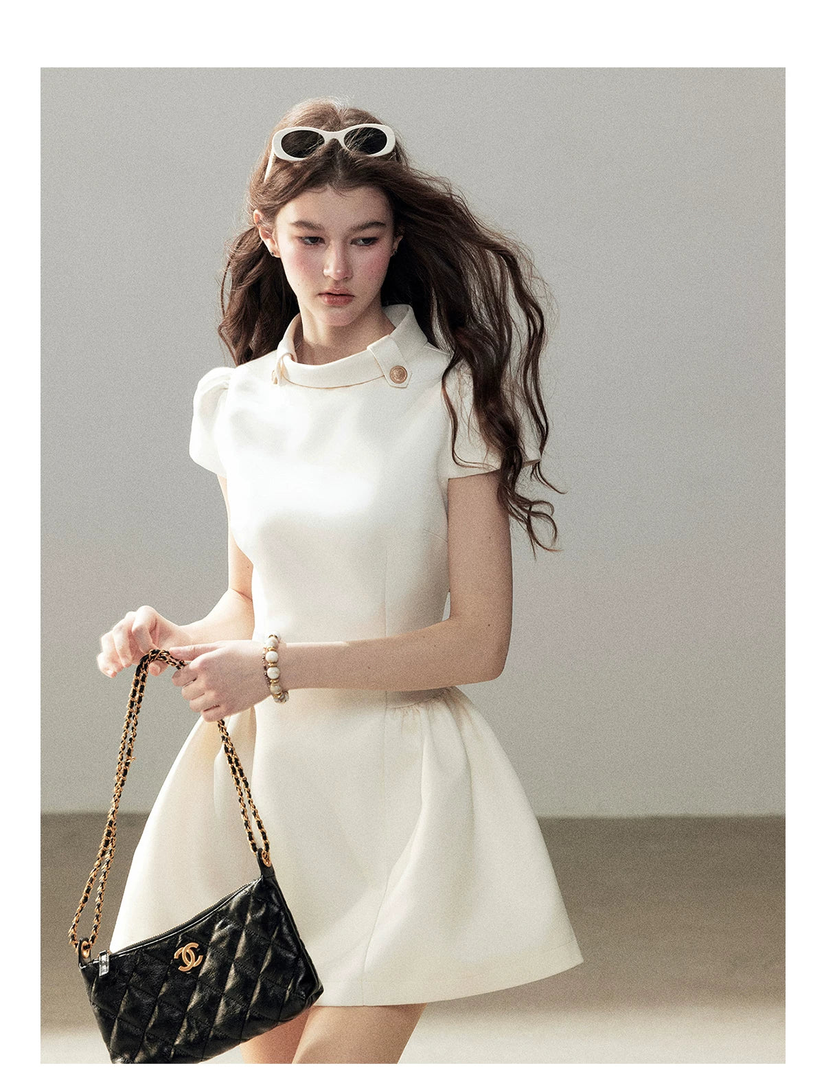 "Light Above the Clouds" Cream Ivory Satin Fit & Flare Mini Dress