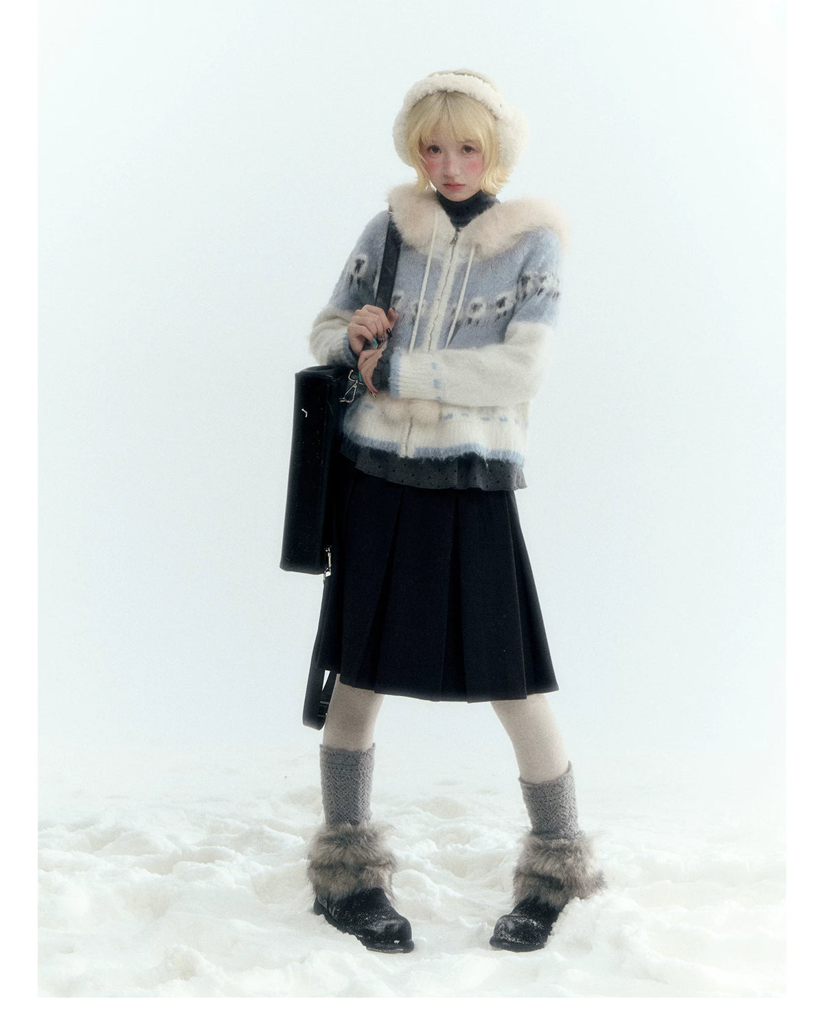 Horridale - Dark Gray Wool-Look A-Line Pleated Mini Skirt