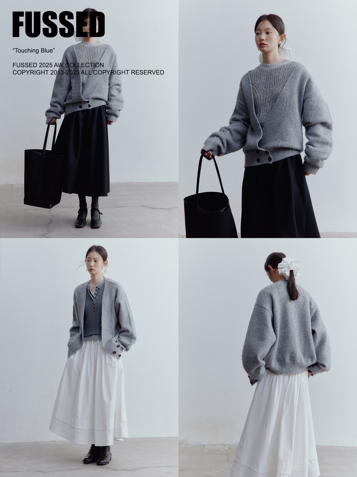 FUSSED Lazy Furry Mist Gray Wool & Mohair V-Neck Cardigan FOF-25SS177