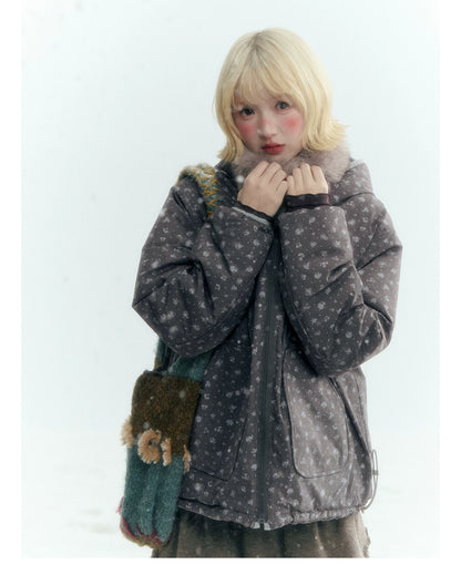 Horridale - Misty Purple Reversible Floral Hooded Down Jacket