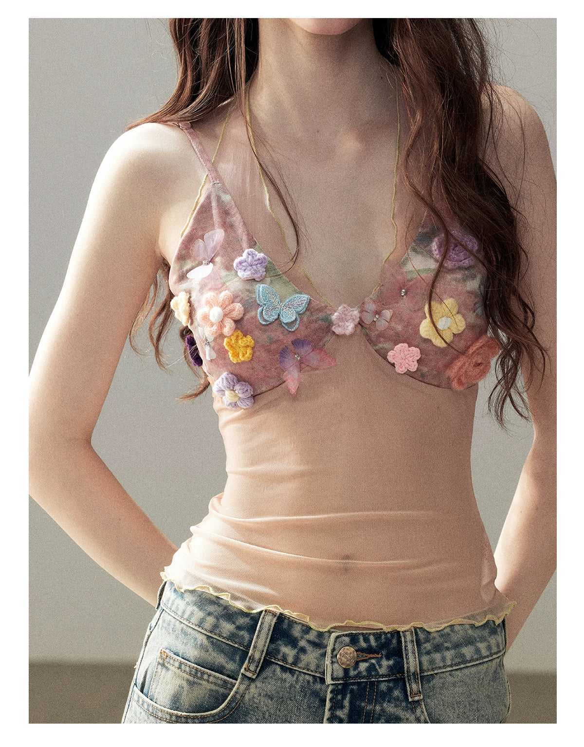 "Waiting for a Flower to Bloom" Lotus Pink Sheer Halter Crop Top