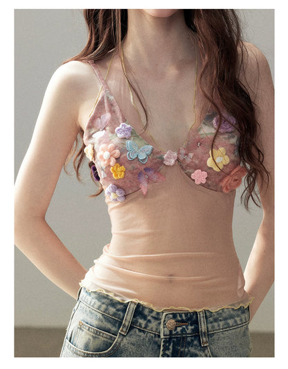 "Waiting for a Flower to Bloom" Lotus Pink Sheer Halter Crop Top