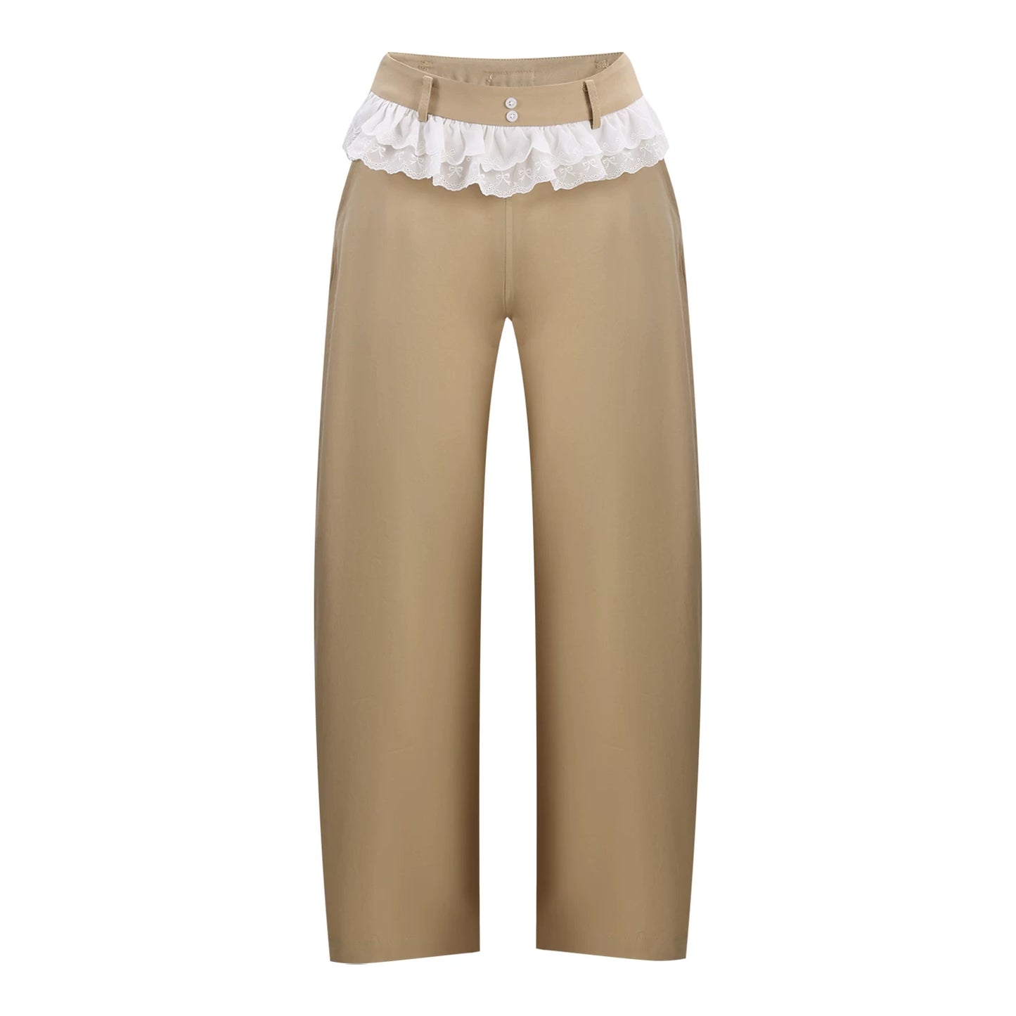 "Soft Horizon" Light Khaki Curved-Leg Pants