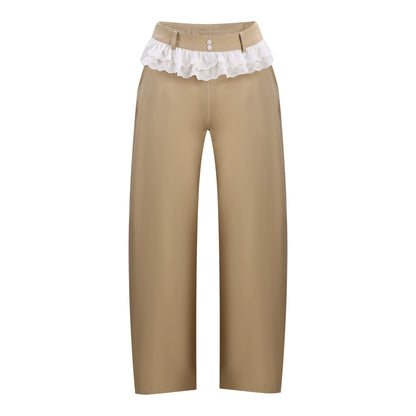 "Soft Horizon" Light Khaki Curved-Leg Pants