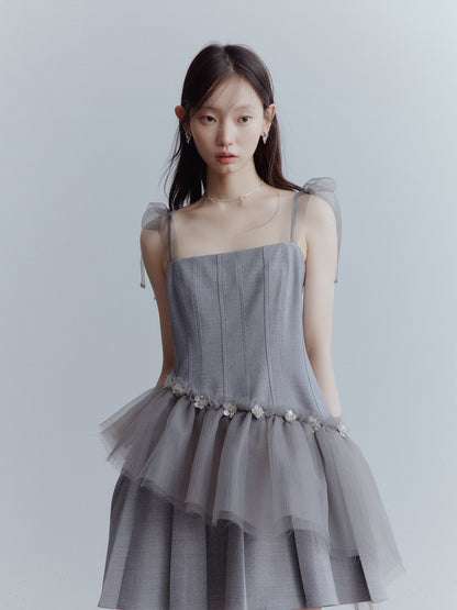 FUSSED Moonlight Elf Beaded Tulle Dress – Storm Gray FOF-25AW204