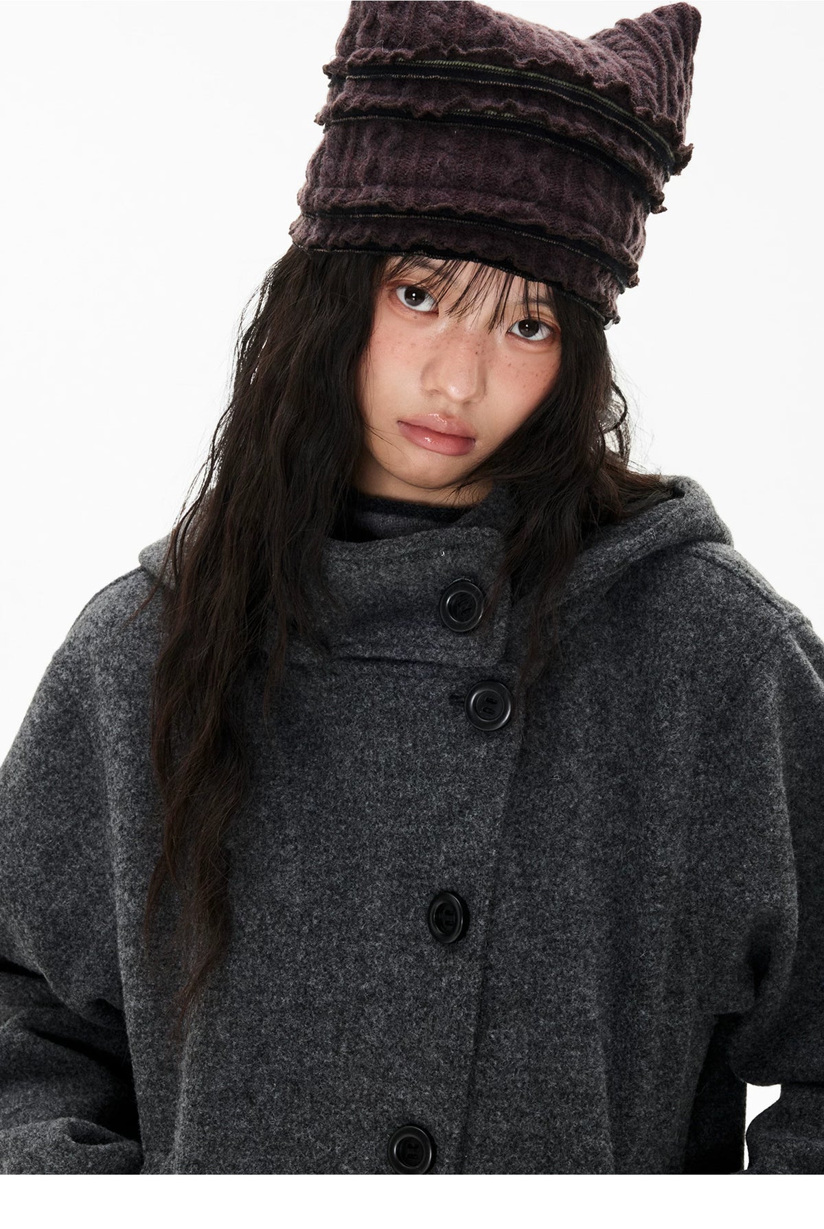 EZEK | Preppy Hooded Wool Blend Jacket with Button Front
