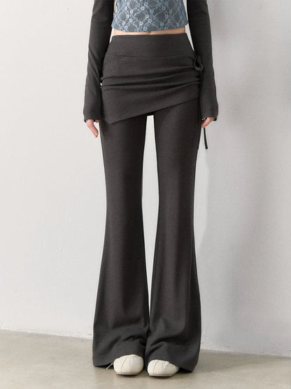 [TMMG] Lace-Trimmed Layered Knit Top & Flared Pants Set