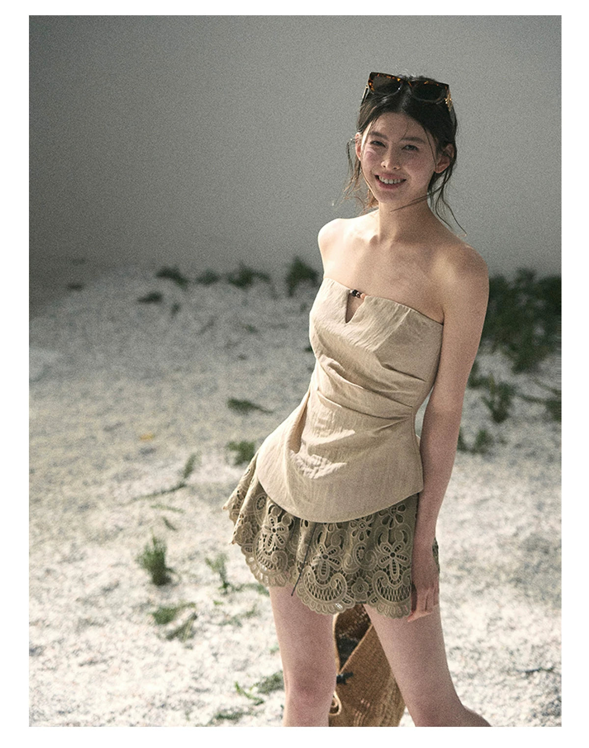 “Moonlit Haze” Dutch Cream Strapless V-Notch Top