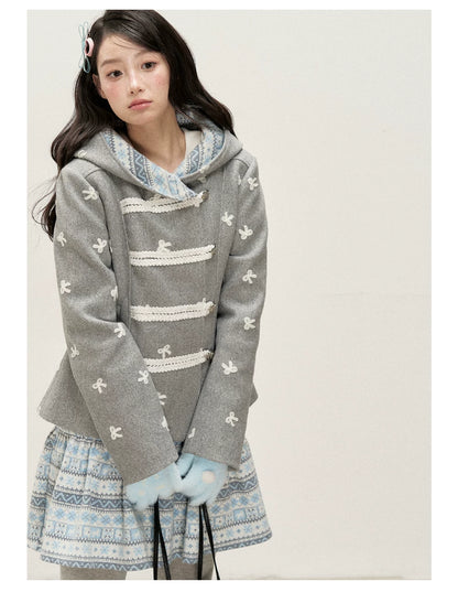 [RF] Heather Gray Vintage Jacquard Hooded Jacket with Frost Mist Blue Details