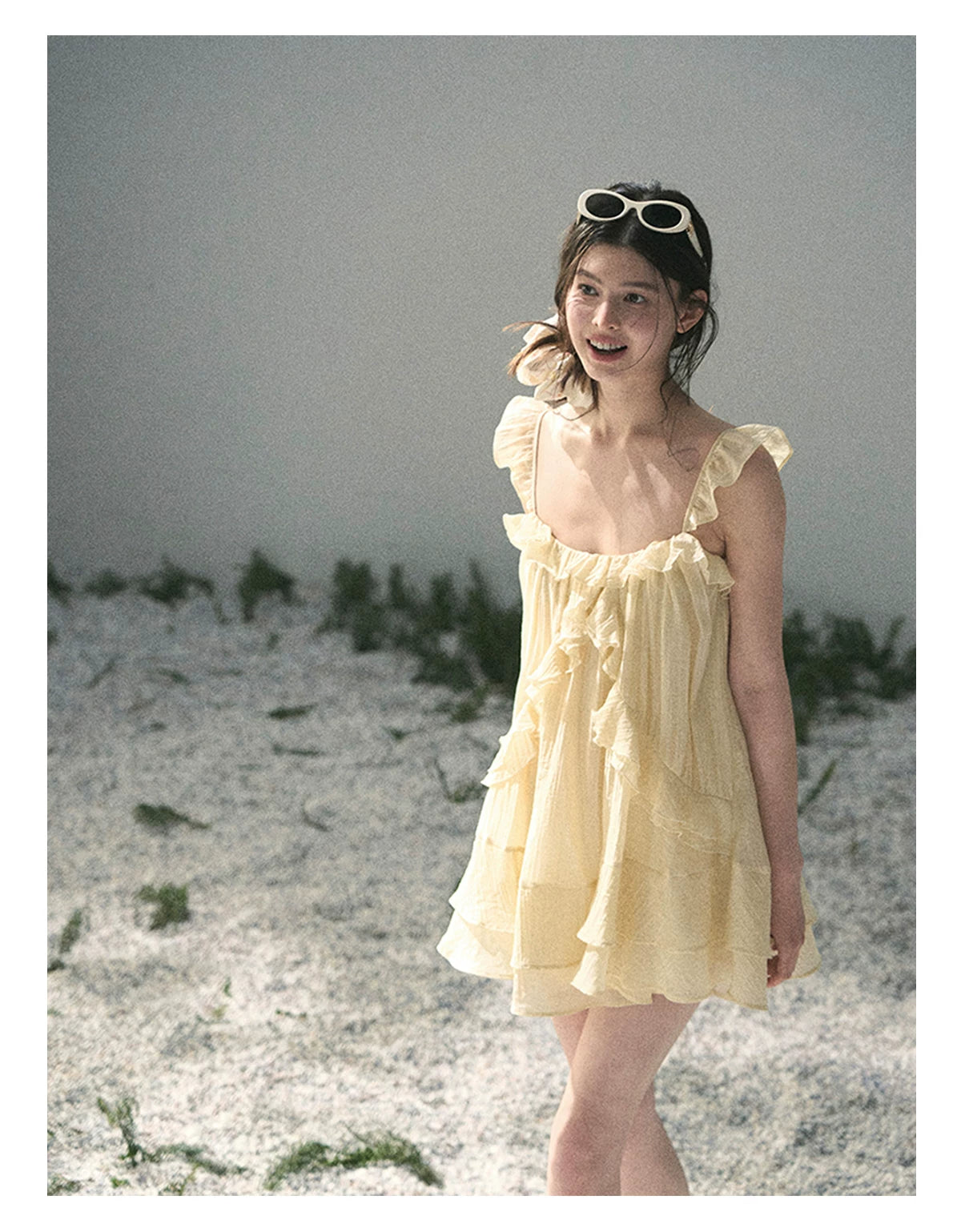 “Tenderly Entwined” Soft Butter Yellow Ruffle Babydoll Dress 4563543