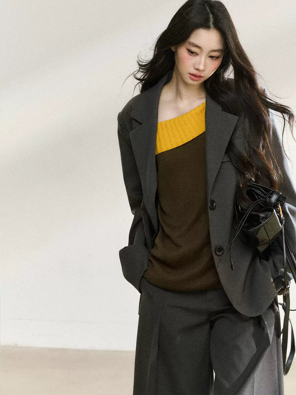 JN's DESIGN - Dark Gray Relaxed-Fit Mid-Length Blazer