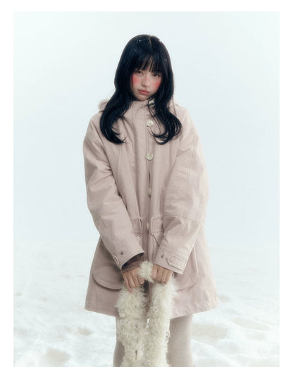 Horridale - Vintage Washed 90% White Duck Down Parka with Faux Fur Hood - Shell Pink