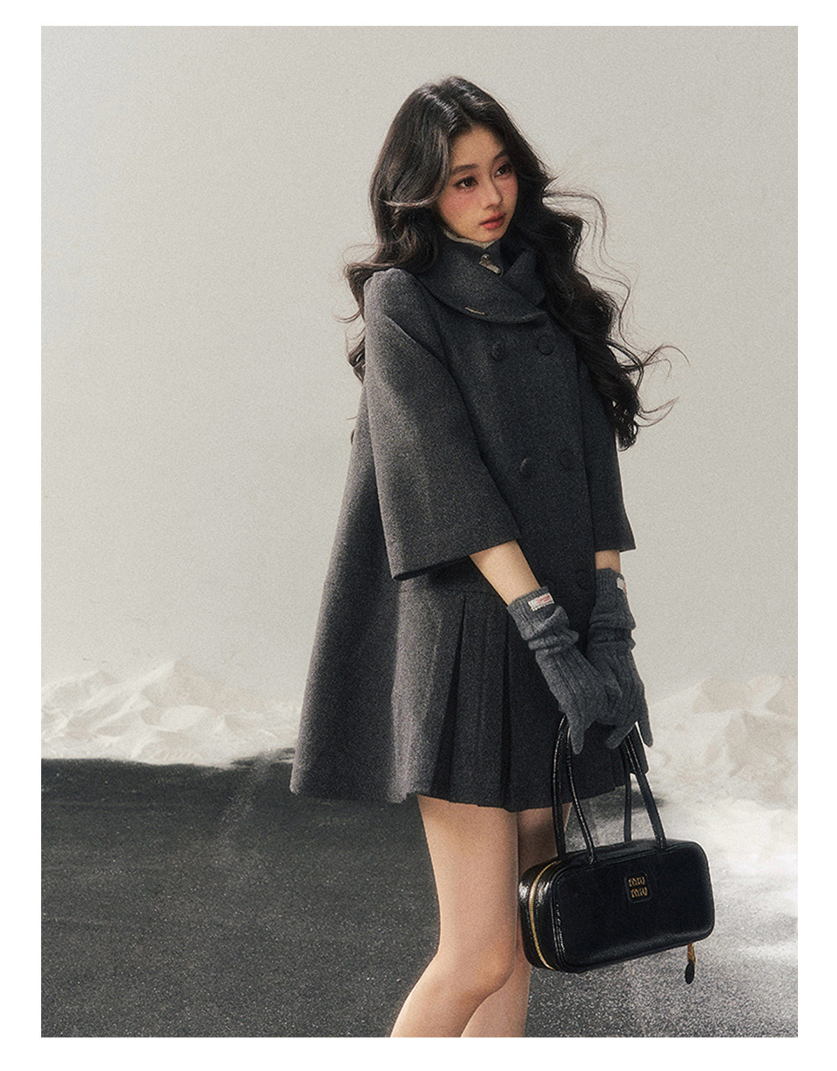 少也眼 "Luxembourg Heiress" Deep Rock Gray Preppy Wool-Blend Mid-Length Coat