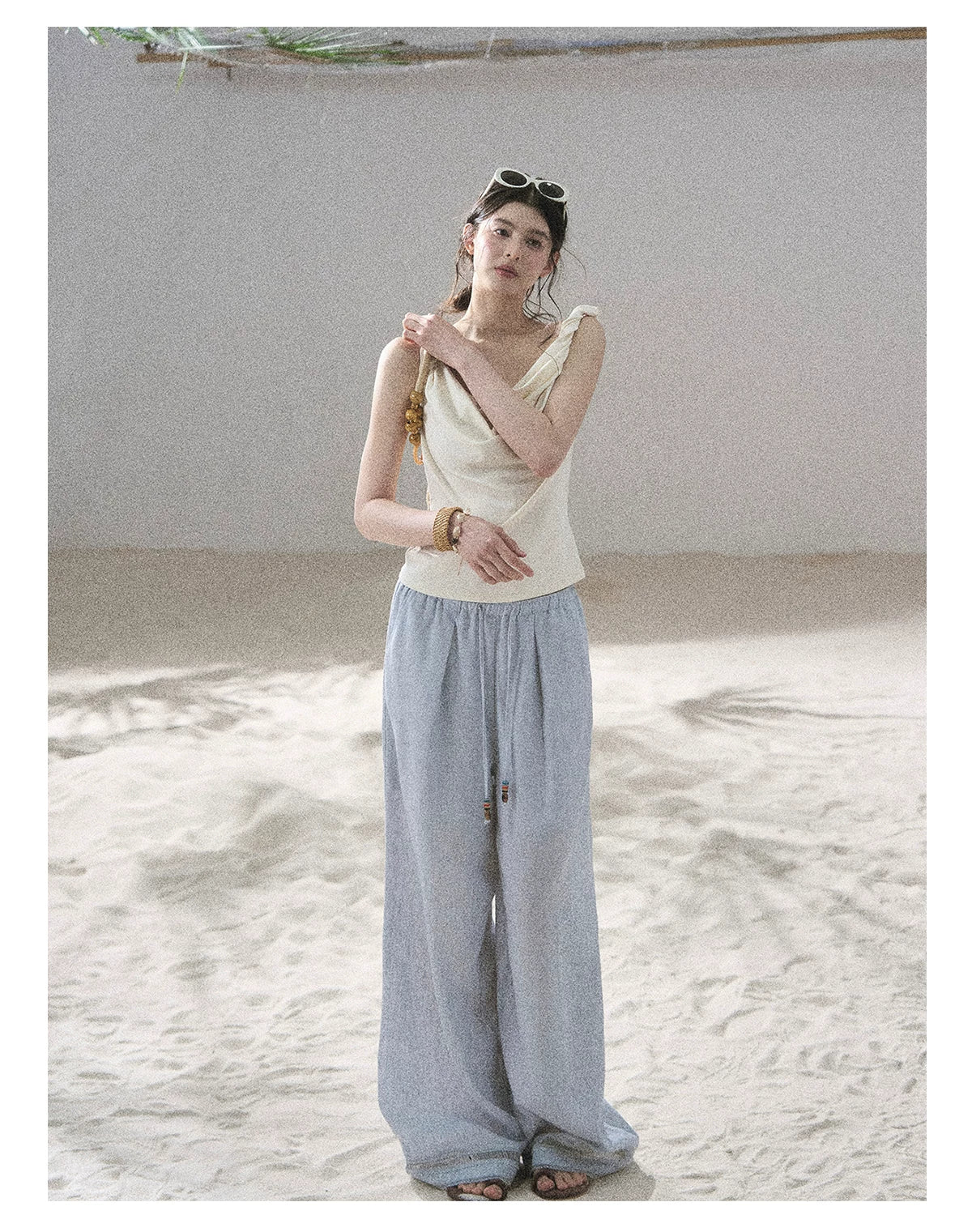 "Follow the Sea Breeze" Lightweight Straight-Leg Wide-Leg Pants (Lotus Pink/ Gray Sage Green/ Gray Blue)