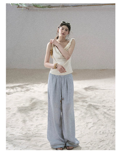 "Follow the Sea Breeze" Lightweight Straight-Leg Wide-Leg Pants (Lotus Pink/ Gray Sage Green/ Gray Blue)
