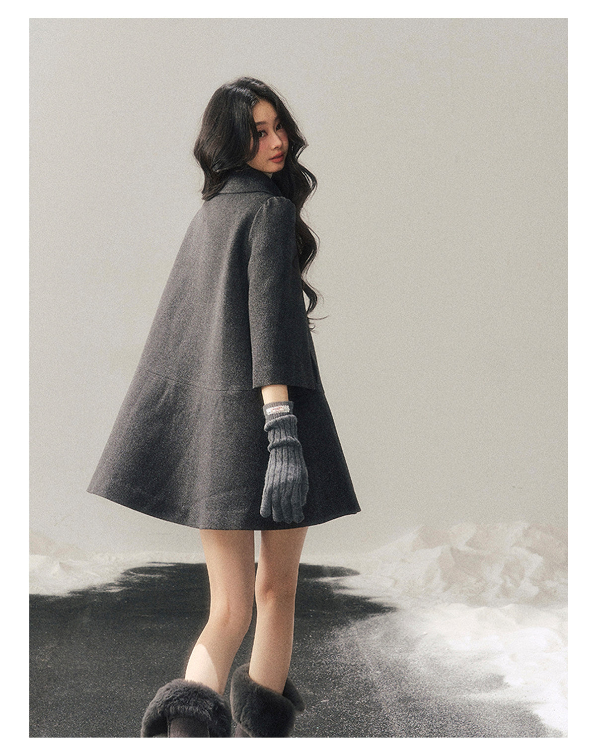 少也眼 "Luxembourg Heiress" Deep Rock Gray Preppy Wool-Blend Mid-Length Coat
