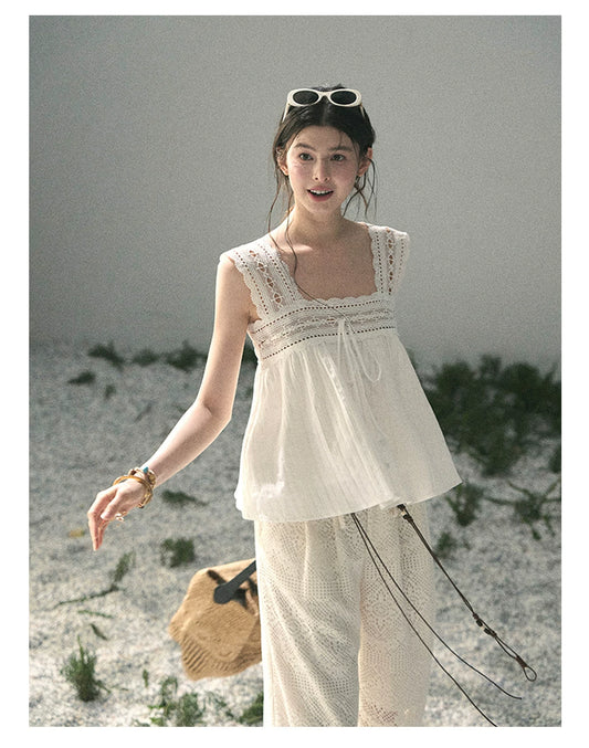 “Summer Light Through Veil” Ivory Lace Babydoll Blouse