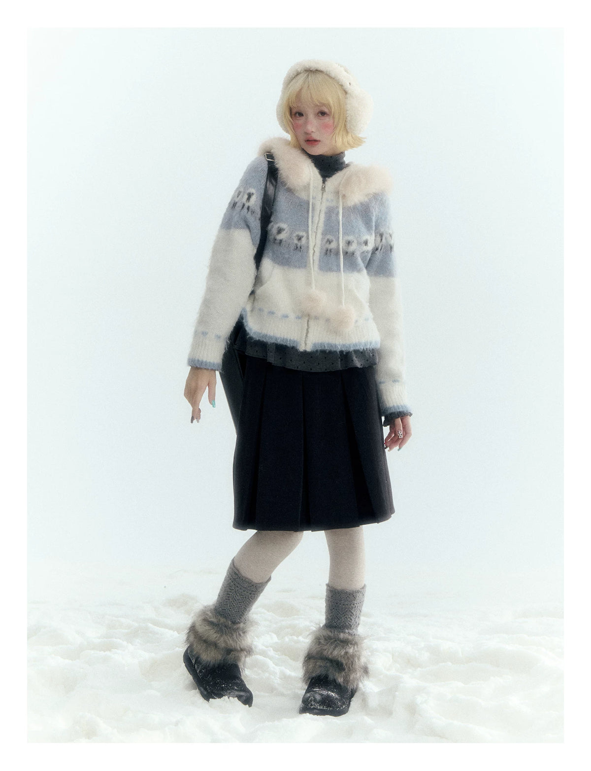 Horridale - Dark Gray Wool-Look A-Line Pleated Mini Skirt