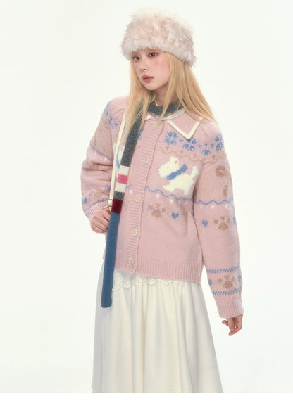 [CAN] Puppy Fair Isle Knit Sweater & Skirt Set (Gray / Pink)