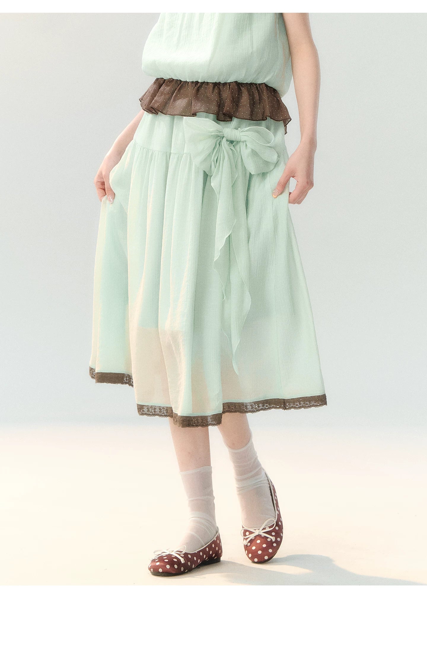 "Mint Sugar Whimsy" Mint Green Polka Dot Two-Piece Skirt Set LL2026194