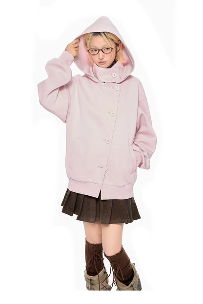 EZEK | Preppy Hooded Wool Blend Jacket with Button Front