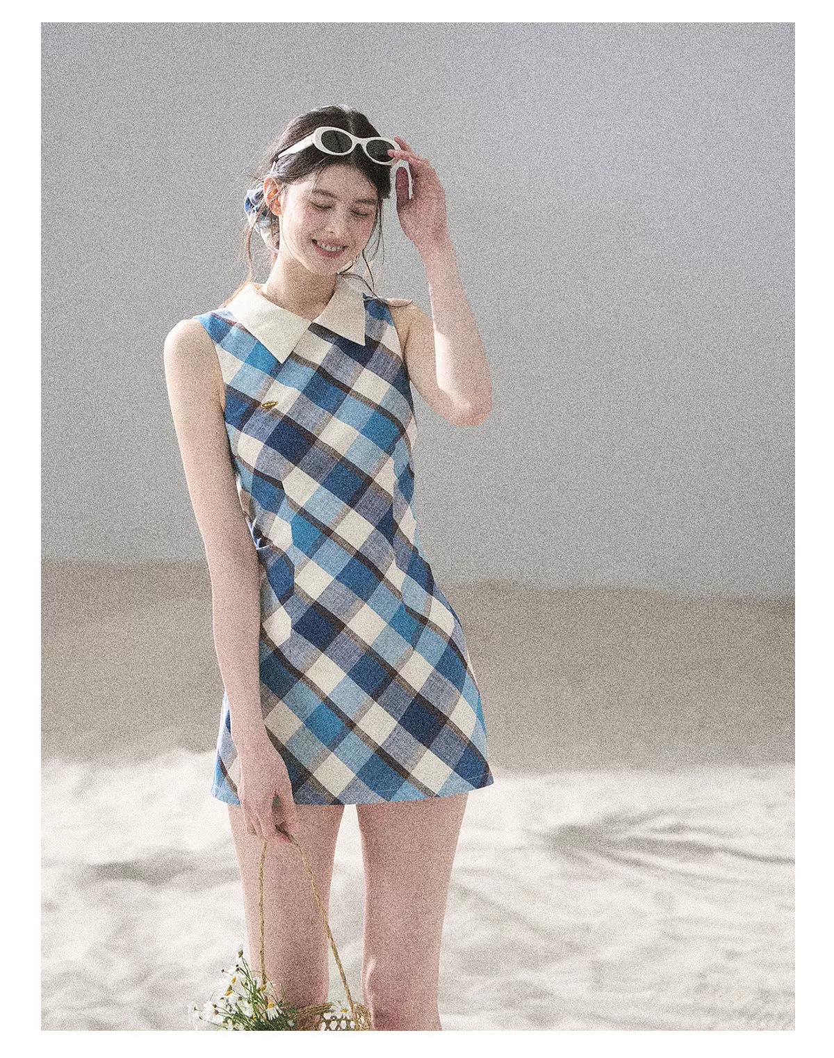 "Sunset by the Shore" Vintage Blue Plaid Polo Mini Dress 358648564