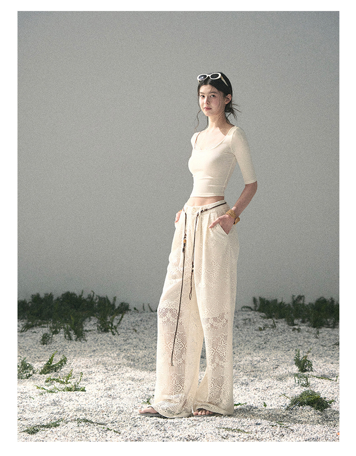 “Soft Winds in Lace” Ivory Lace Trim Fitted Top