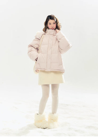 "Blush Cloud Haven" Misty Pink 2-Way Detachable Sleeve Down Jacket & Vest