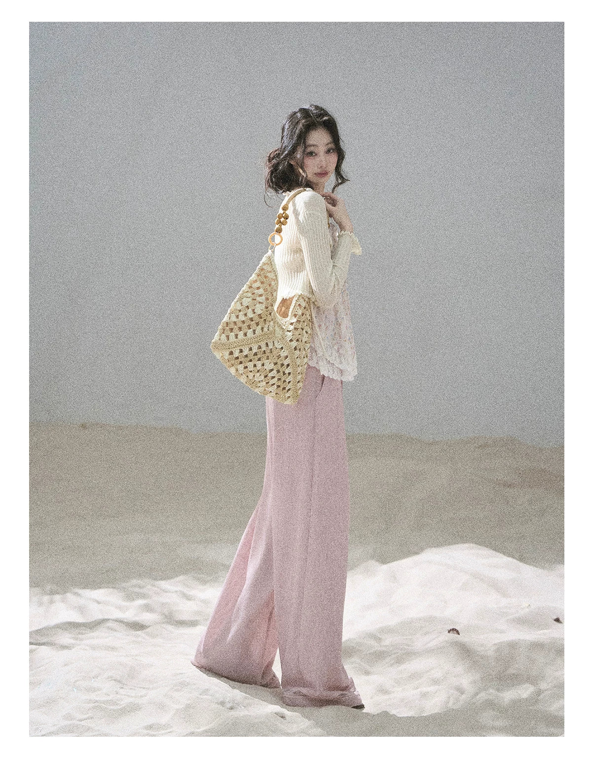 "Follow the Sea Breeze" Lightweight Straight-Leg Wide-Leg Pants (Lotus Pink/ Gray Sage Green/ Gray Blue)