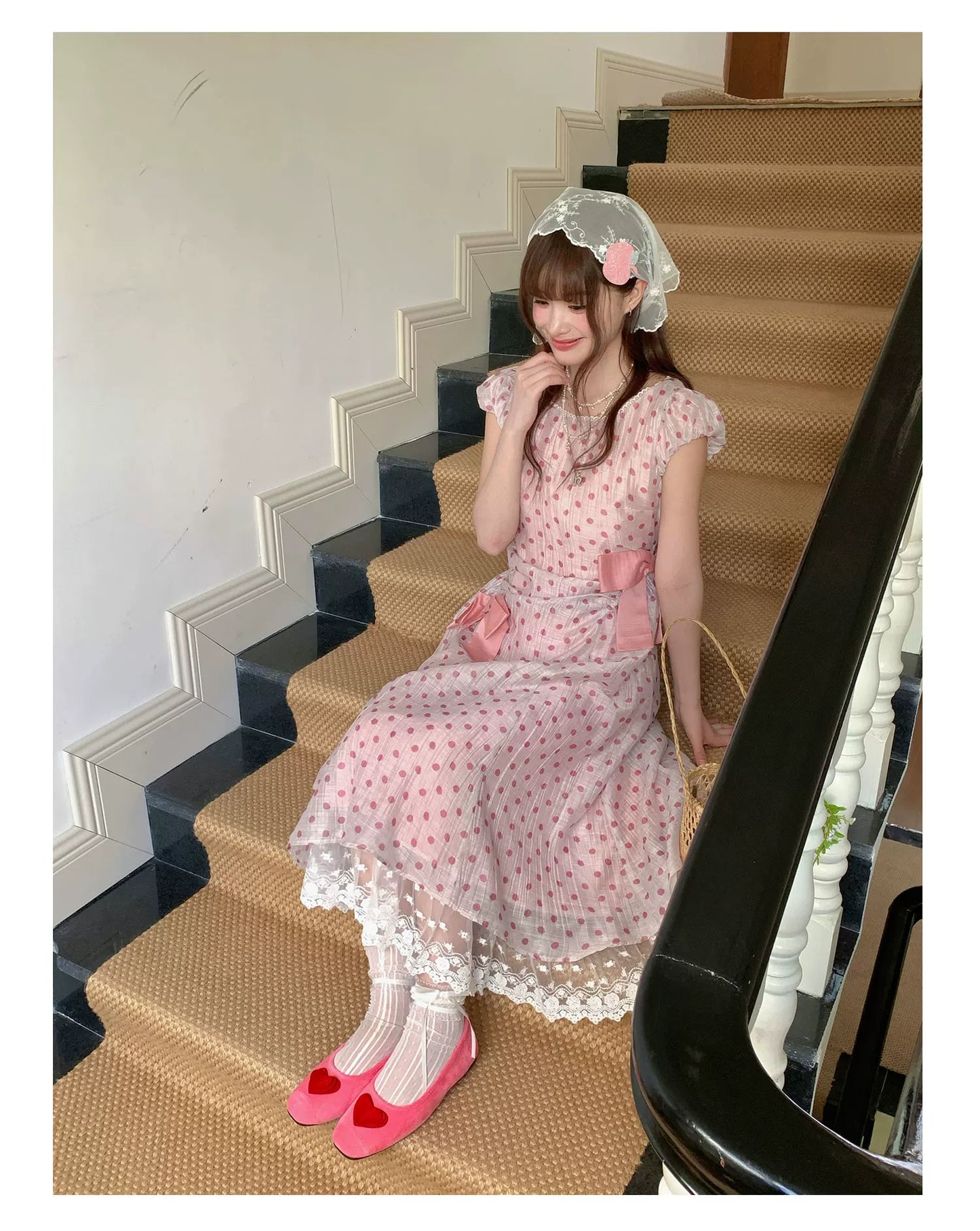 [RF] “Pink Mist Polka” Vintage Polka Dot Maxi Dress