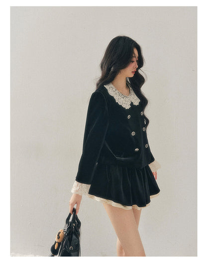 040126 "She Fades into Dusk" Velvet Lace Collar Two-Piece Set