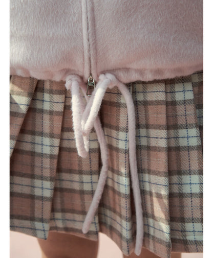 SunsetPark - "Warm Winter Days" Faux Fur Collar Wool-Blend Top Coat (Gray / Pink)